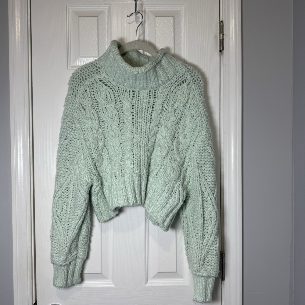 Anthropologie Fisherman Chunky Cable Knit Mock Pullover Sweater Green XXS